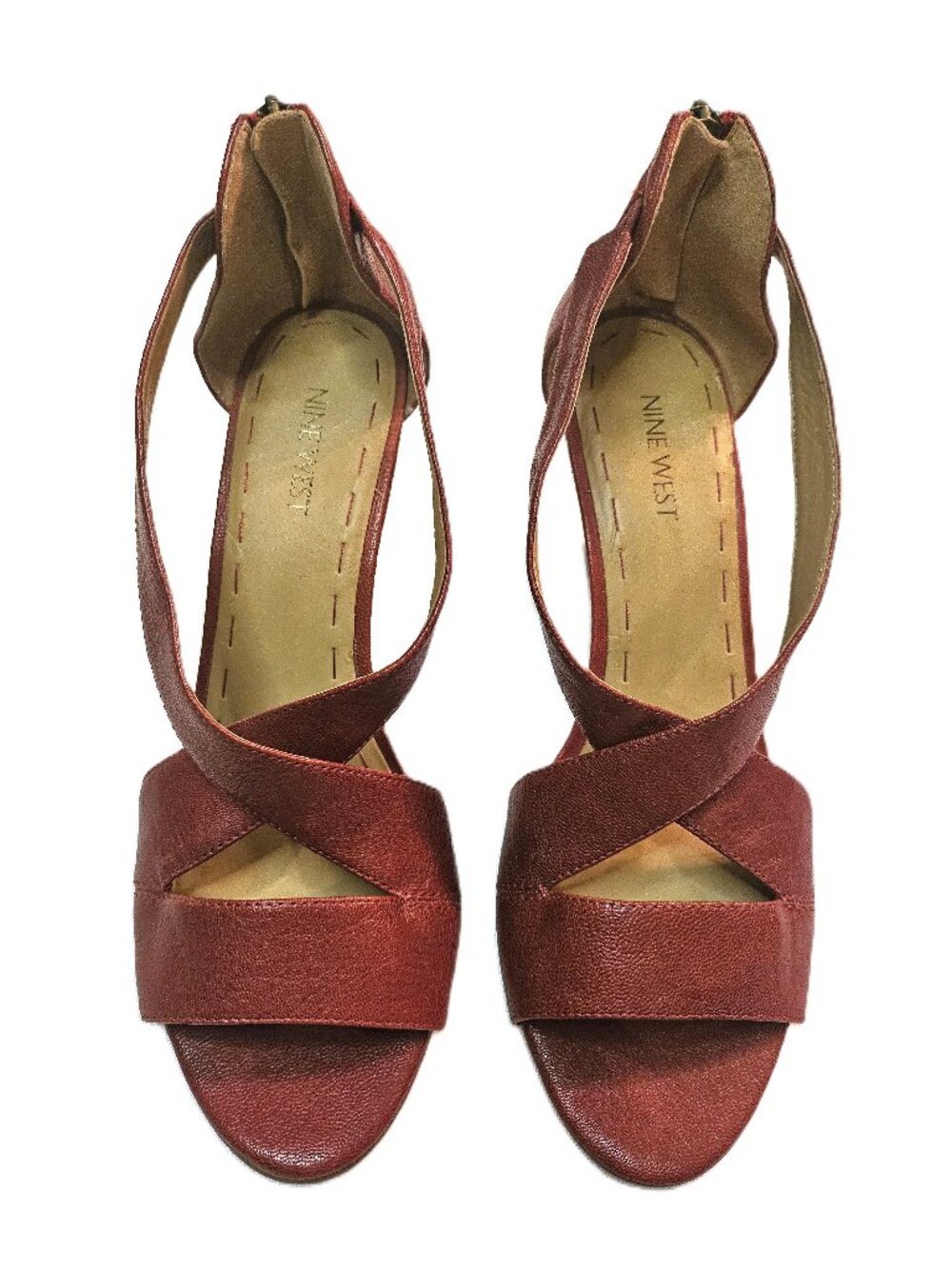 NINE WEST Burgundy Leather Fichel 3.5" Wedge Strappy Sandals Size 9.5